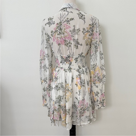 Free People Sheer Floral Long Sleeve Dress - White and Pink - Picture 4 of 9